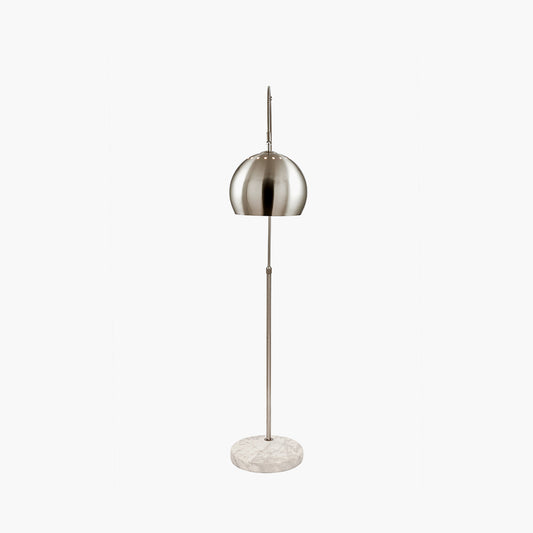 Feliciani��Brushed Silver Metal and White Marble Floor Lamp