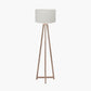 Whitby Grey Wash Wood Tapered 4 Post Floor Lamp Base with Henry 45cm White Handloom Cylinder Lampshade