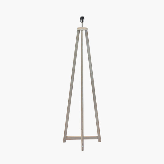 Whitby Grey Wash Wood Tapered 4 Post Floor Lamp Base with Henry 45cm White Handloom Cylinder Lampshade