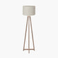 Whitby Grey Wash Wood Tapered 4 Post Floor Lamp Base with Lino 45cm Grey Self Lined Linen Cylinder Lampshade