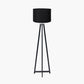 Whitby Matt Black Wood Tapered 4 Post Floor Lamp Base with Lino 45cm Black Self Lined Linen Cylinder Lampshade