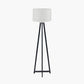 Whitby Matt Black Wood Tapered 4 Post Floor Lamp Base with Lino 45cm White Self Lined Linen Cylinder Lampshade