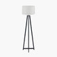 Whitby Matt Black Wood Tapered 4 Post Floor Lamp Base with Lino 45cm White Self Lined Linen Cylinder Lampshade
