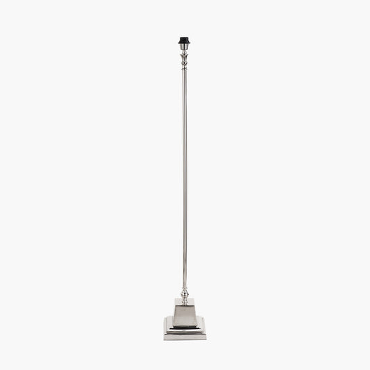 Claudius Nickel Metal Stick Floor Lamp Base with Henry 40cm Grey Handloom Cylinder Lampshade