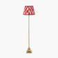 Claudius Gold Metal Stick Floor Lamp Base with Kamilah 40cm Red Chevron Patterned Mushroom Pleat Tapered Lamp Shade