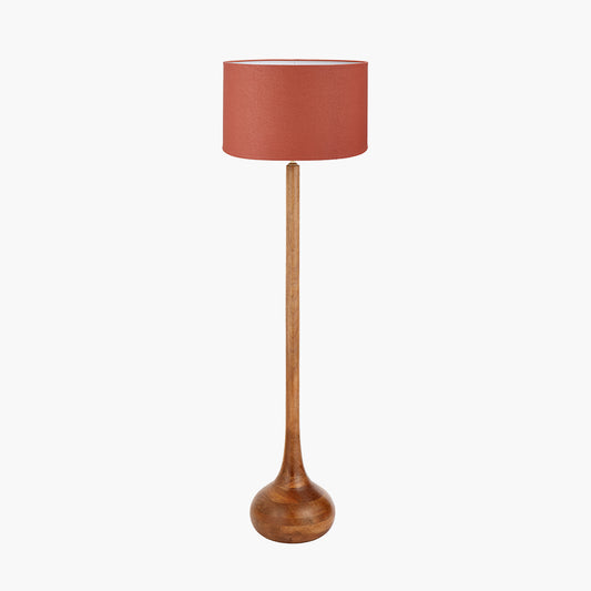 Toma Oiled Wood Tall Neck Floor Lamp Base with Henry 45cm Tobacco Handloom Cylinder Lampshade