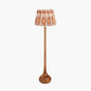 Toma Oiled Wood Tall Neck Floor Lamp Base with Izara 45cm Cinnamon Ikat Patterned Mushroom Pleat Tapered Lampshade