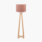 Whitby Natural Wood Tapered 4 Post Floor Lamp Base with Edward 45cm Apricot Linen Cylinder Lampshade