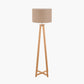 Whitby Natural Wood Tapered 4 Post Floor Lamp Base with Edward 45cm Natural Linen Cylinder Lampshade