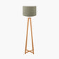 Whitby Natural Wood Tapered 4 Post Floor Lamp Base with Edward 45cm Pistachio Green Linen Cylinder Lampshade