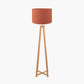 Whitby Natural Wood Tapered 4 Post Floor Lamp Base with Lino 45cm Cinnamon Self Lined Linen Cylinder Lampshade