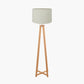 Whitby Natural Wood Tapered 4 Post Floor Lamp Base with Lino 45cm Cream Self Lined Linen Cylinder Lampshade