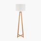 Whitby Natural Wood Tapered 4 Post Floor Lamp Base with Lino 45cm White Self Lined Linen Cylinder Lampshade