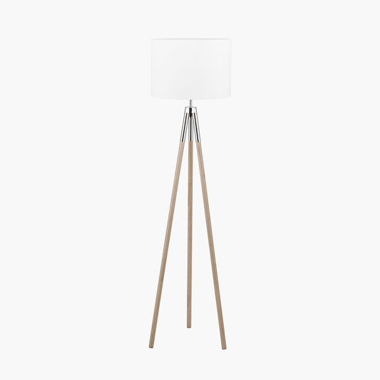 Vali Silver Metal and Grey Wood Grain Tripod Floor Lamp