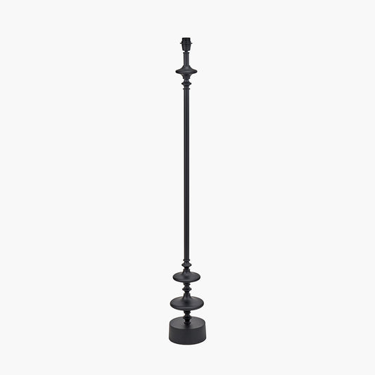 Emilio Matt Black Candlestick Floor Lamp Base with Izara 45cm Cinnamon Ikat Patterned Mushroom Pleat Tapered Lampshade