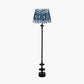 Emilio Matt Black Candlestick Floor Lamp Base with Izara 45cm Ocean Blue Ikat Patterned Mushroom Pleat Tapered Lampshade
