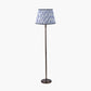 Piero Antique Bronze Metal Candlestick Floor Lamp Base with Kamilah 45cm Blue Chevron Patterned Mushroom Pleat Tapered Lamp Shade