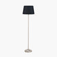 Auden Silver Metal Stick Floor Lamp Base with Adelaide 35cm Black Tapered Cotton Mix Lampshade