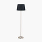 Auden Silver Metal Stick Floor Lamp Base with Adelaide 35cm Black Tapered Cotton Mix Lampshade