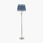 Salvatore Antique Silver Metal Floor Lamp Base with Izara 45cm Ocean Blue Ikat Patterned Mushroom Pleat Tapered Lampshade