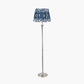Salvatore Antique Silver Metal Floor Lamp Base with Izara 45cm Ocean Blue Ikat Patterned Mushroom Pleat Tapered Lampshade