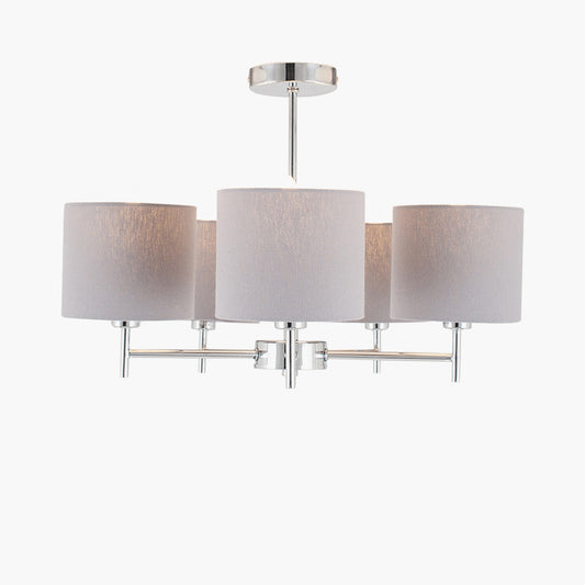 Plaza Silver Metal and Grey Linen 5 Arm Pendant