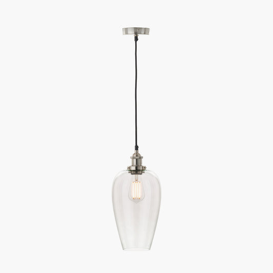 Clio Antique Silver Metal and Clear Glass Pendant