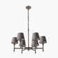 Piero Antique Bronze Metal 6 Arm Pendant with Pelham 15cm Grey Handloom Tapered Candle Clip Lampshade