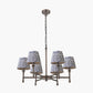 Piero Antique Bronze Metal 6 Arm Pendant with Vienna 16cm Blue Chevron Mushroom Pleat Lampshade