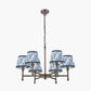 Piero Antique Bronze Metal 6 Arm Pendant with Kamilah 16cm Blue Chevron Patterned Mushroom Pleat Tapered Lamp Shade