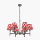 Piero Antique Bronze Metal 6 Arm Pendant with Kamilah 16cm Red Chevron Patterned Mushroom Pleat Tapered Lamp Shade