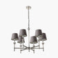 Salvatore Antique Silver Metal 6 Arm Pendant with Pelham 15cm Grey Handloom Tapered Candle Clip Lampshade