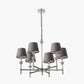 Salvatore Antique Silver Metal 6 Arm Pendant with Pelham 15cm Grey Handloom Tapered Candle Clip Lampshade