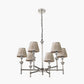 Salvatore Antique Silver Metal 6 Arm Pendant with Vienna 14cm Taupe Chevron Tall Taper Mushroom Pleat Candle Clip Lampshade
