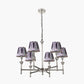 Salvatore Antique Silver Metal 6 Arm Pendant with Izara 16cm Lilac Ikat Patterned Mushroom Pleat Tapered Lampshade