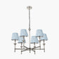 Salvatore Antique Silver Metal 6 Arm Pendant with Thiago 16cm Ocean Blue Stripe Mushroom Pleat Tapered Lampshade