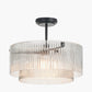 Clara Ribbed Glass Black Metal Round Pendant
