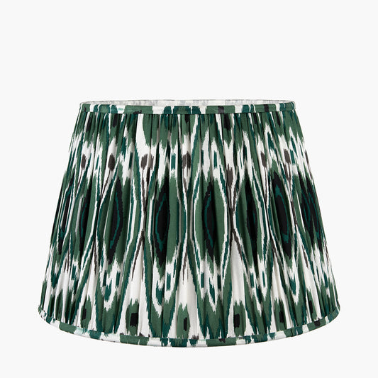 Izara 30cm Racing Green Ikat Patterned Mushroom Pleat Tapered Lampshade