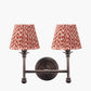 Piero Antique Bronze Metal Double Wall Light with Vienna 16cm Red Chevron Mushroom Pleat Lampshade