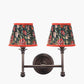 Piero Antique Bronze Metal Double Wall Light with Floressa 16cm Red Floral Patterned Mushroom Pleat Tapered Lamp Shade