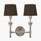 Salvatore Antique Silver Metal Double Wall Light with Pelham 15cm Grey Handloom Tapered Candle Clip Lampshade