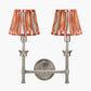 Salvatore Antique Silver Metal Double Wall Light with Izara 16cm Cinnamon Ikat Patterned Mushroom Pleat Tapered Lampshade