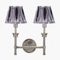 Salvatore Antique Silver Metal Double Wall Light with Izara 16cm Lilac Ikat Patterned Mushroom Pleat Tapered Lampshade