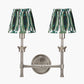 Salvatore Antique Silver Metal Double Wall Light with Izara 16cm Racing Green Ikat Patterned Mushroom Pleat Tapered Lampshade