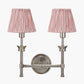 Salvatore Antique Silver Metal Double Wall Light with Thiago 16cm Cinnamon Stripe Mushroom Pleat Tapered Lampshade