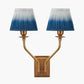 Tatiana Antique Brass Metal Double Wall Light with Scallop 16cm Blue Ombre Soft Pleated Tapered Lampshade