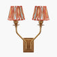 Tatiana Antique Brass Metal Double Wall Light with Izara 16cm Cinnamon Ikat Patterned Mushroom Pleat Tapered Lampshade