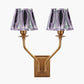 Tatiana Antique Brass Metal Double Wall Light with Izara 16cm Lilac Ikat Patterned Mushroom Pleat Tapered Lampshade