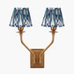 Tatiana Antique Brass Metal Double Wall Light with Izara 16cm Ocean Blue Ikat Patterned Mushroom Pleat Tapered Lampshade