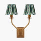 Tatiana Antique Brass Metal Double Wall Light with Izara 16cm Racing Green Ikat Patterned Mushroom Pleat Tapered Lampshade
